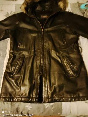 Vintage WILSONS LEATHER 90s Bomber Jacket Size M Black Removable Fur Hood Y2K